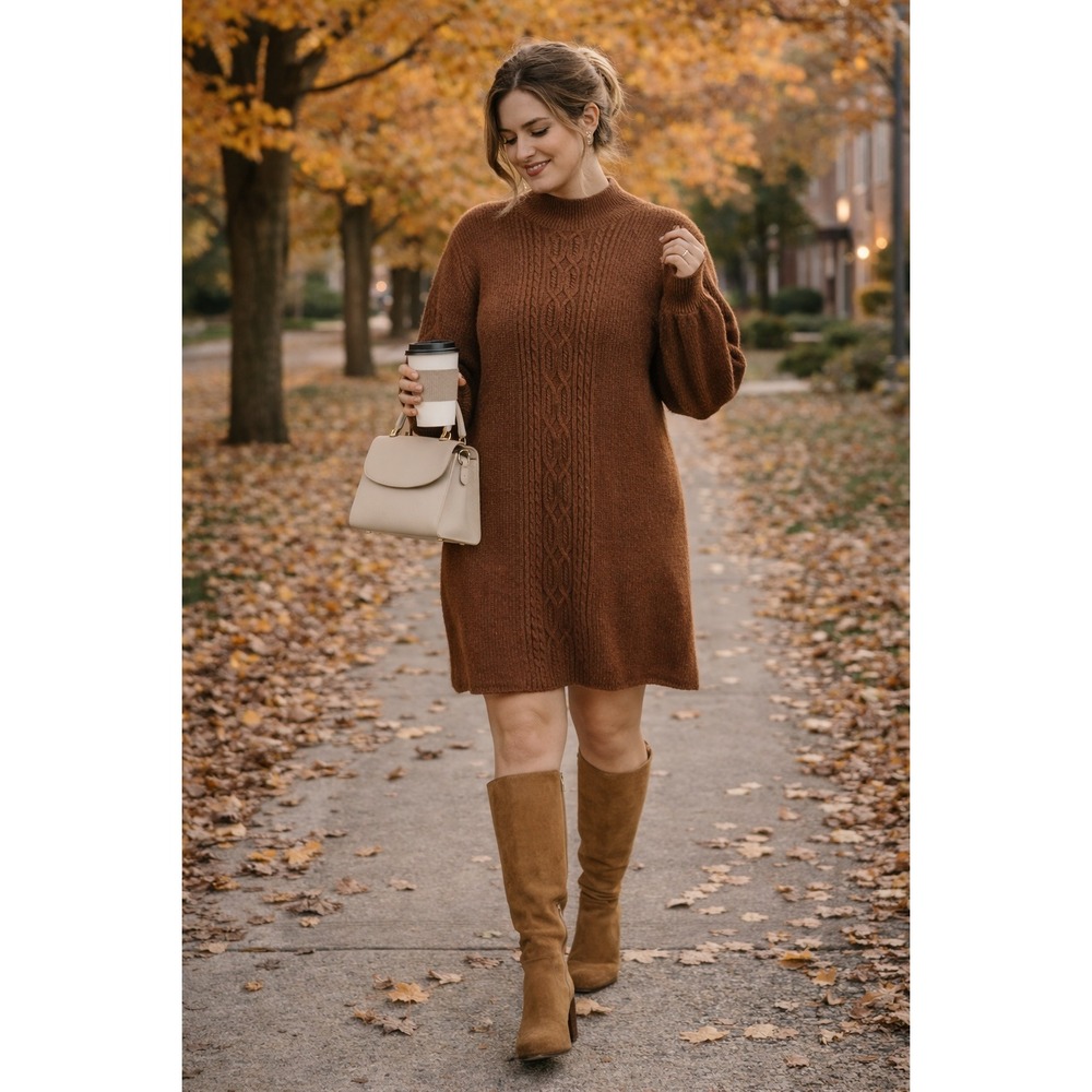 NWT A Loves A Womens Cozy Cabin Cable Knit Sweater Dress Sz XL Fall Quiet Luxury